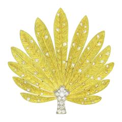 Impressive Diamond Gold Platinum Leaf Brooch