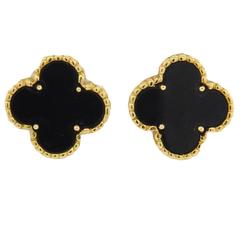Van Cleef & Arpels Onyx Gold Vintage Alhambra Earrings