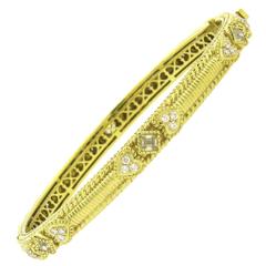 Judith Ripka Crystal Diamond Gold Bangle Bracelet