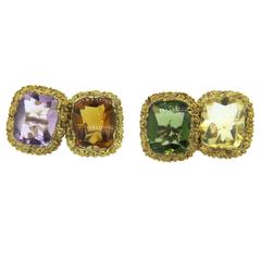 Antique Continental Multicolor Gemstone Gold Cufflinks