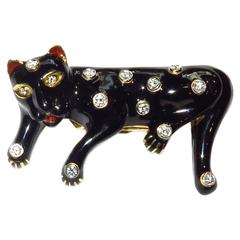 Enamel Diamond Gold Large Leopard Cat Enhancer Pin Pendant