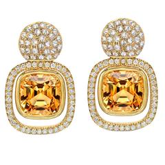 Tamir Superb 8.81 Carat Imperial Topaz Diamond Gold Earrings 7