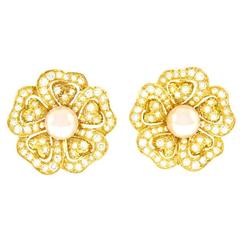 Mikimoto Pearl and Diamond-Set Gold Earrings