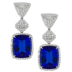 GIA Cert Tanzanite Diamond Gold Platinum Earrings 12