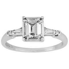 IGI Certified 0.71 Carat Emerald Cut Diamond Platinum Gold Ring