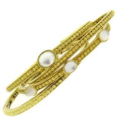 Judith Ripka Crystal Mother of Pearl Gold Cuff Bracelet Set of 4