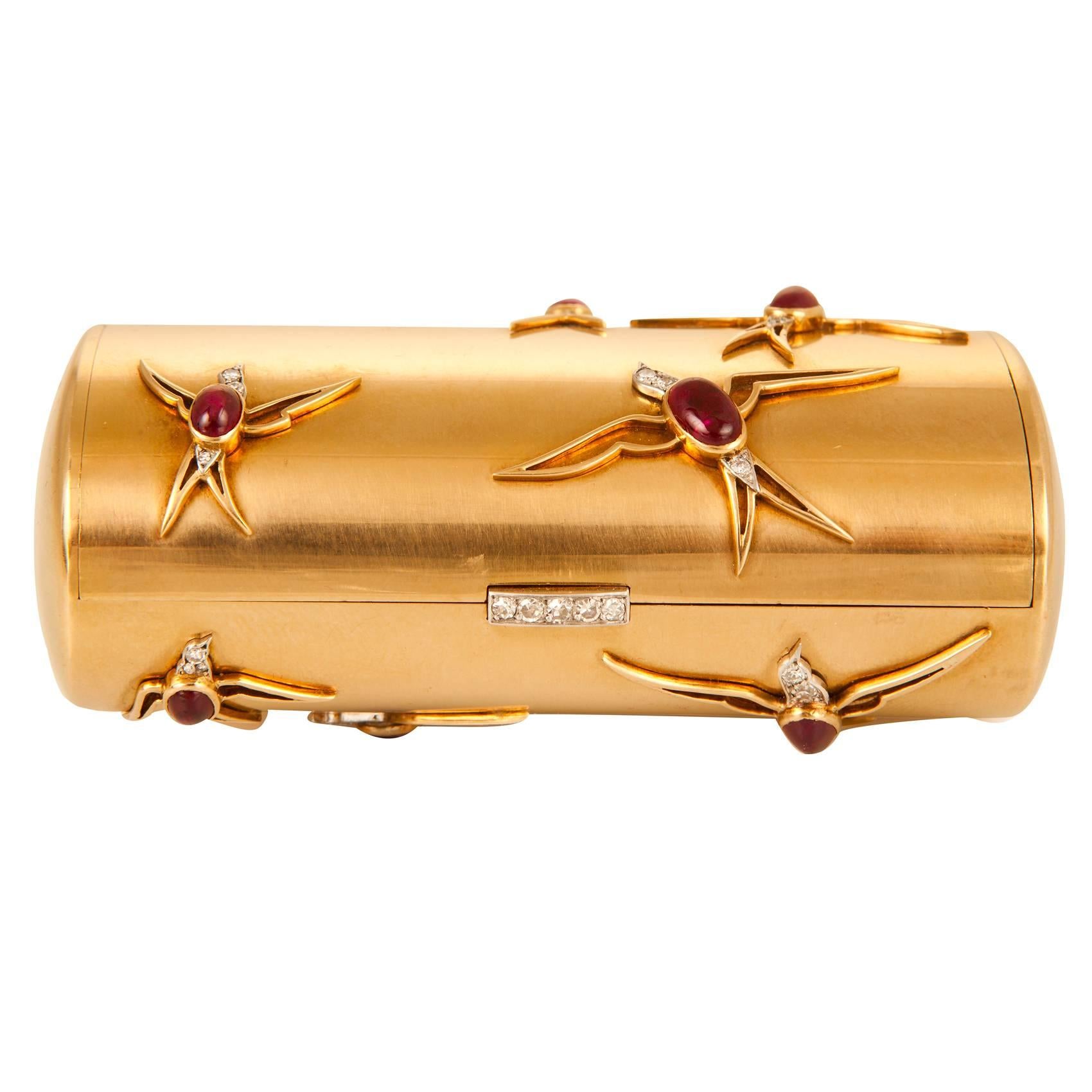 Cartier Ruby Diamond Gold Compact For Sale