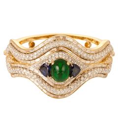 Emerald Sapphire Diamond Gold Bangle Bracelet
