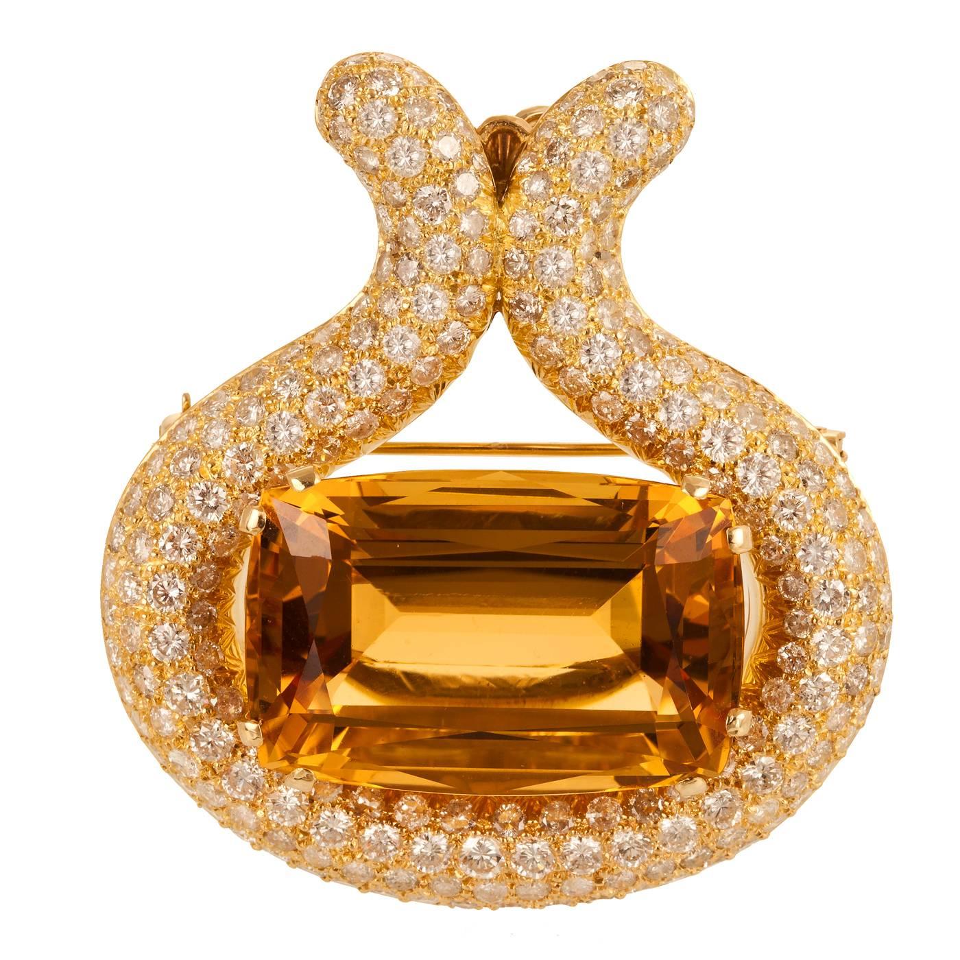 Citrine and Diamond Brooch/Pendant For Sale