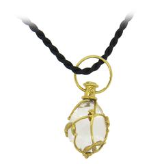 Temple St. Clair Crystal Diamond Gold Vine Amulet Pendant Cord Necklace 