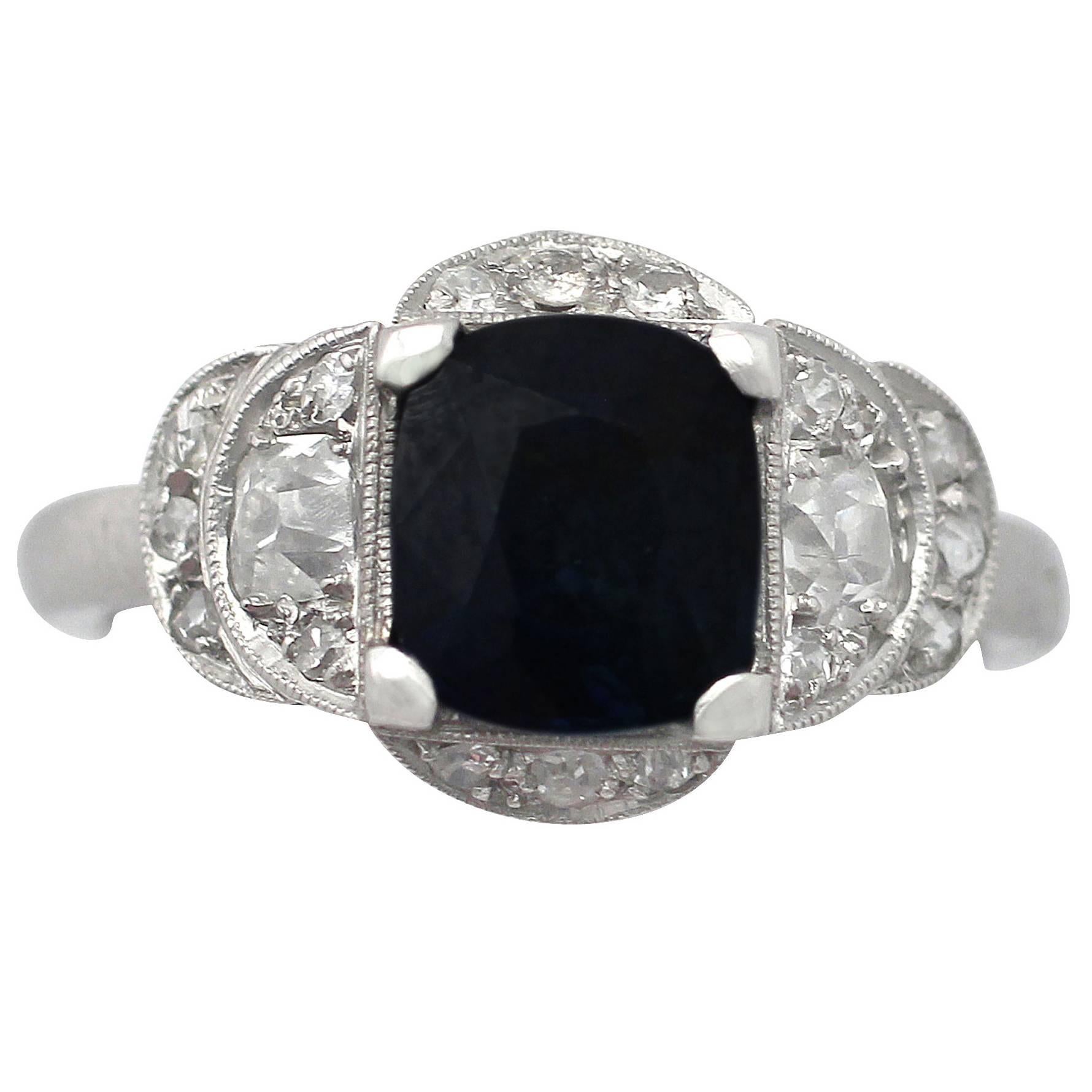 1930s Antique 2.51 Carat Sapphire Diamond Platinum Cocktail Ring