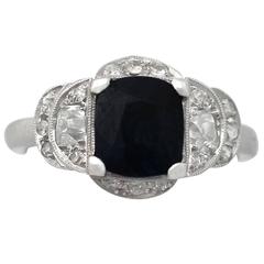 1930s Antique 2.51 Carat Sapphire Diamond Platinum Cocktail Ring