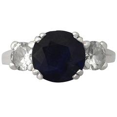 2.47Ct Sapphire & 0.70Ct Diamond, Platinum Trilogy Ring - Vintage Circa 1950