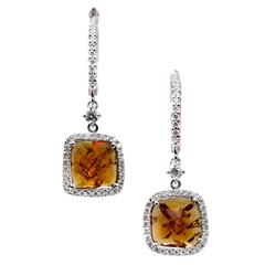 Citrine Diamond Gold Dangle Earrings 7