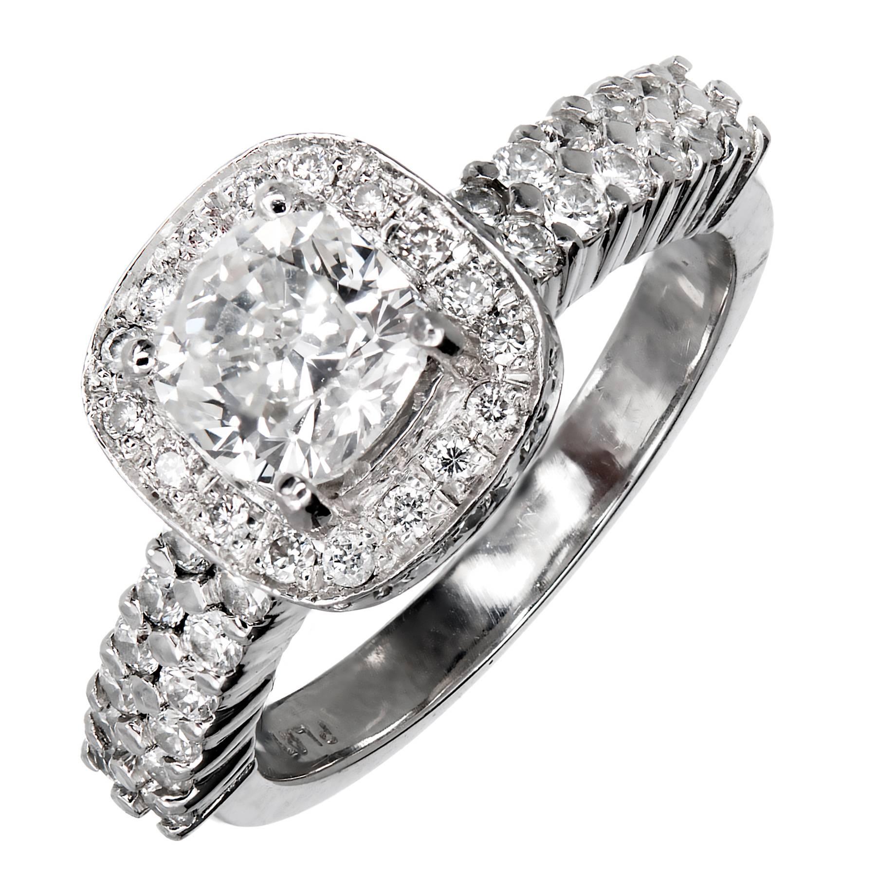 Cartier Inspired Platinum and Diamond Halo Engagement Ring For Sale at