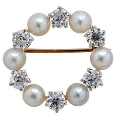 Vintage Tiffany & Co. Natural Pearl Diamond Gold Brooch