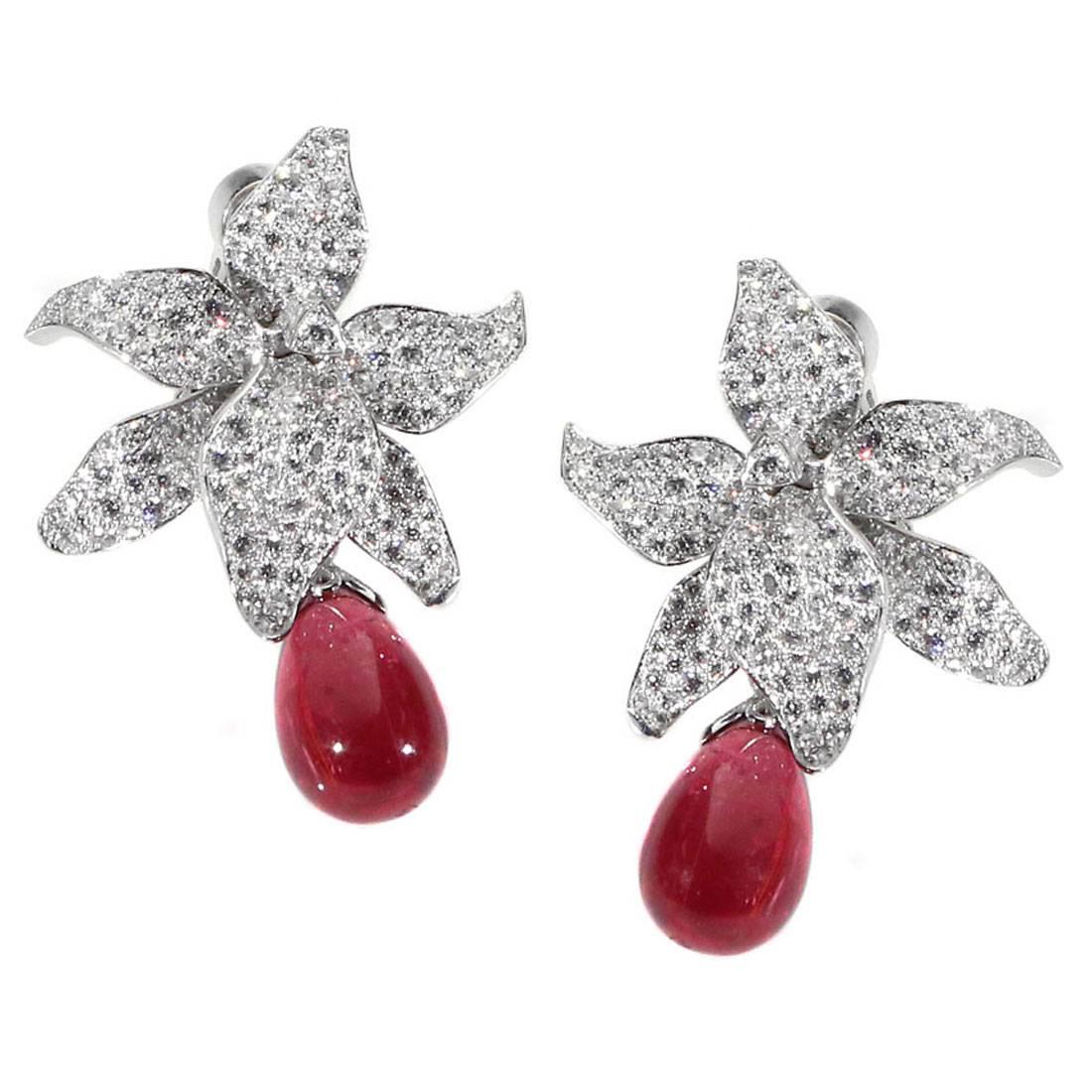 Cartier Caresse Rubellite Diamond Platinum Earrings