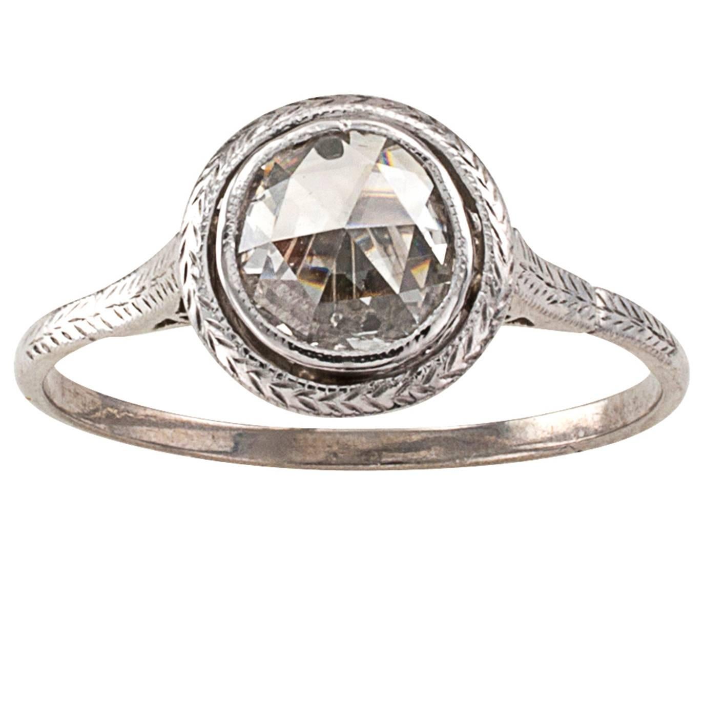 Edwardian Rose-cut Diamond gold platinum Solitaire Engagement Ring