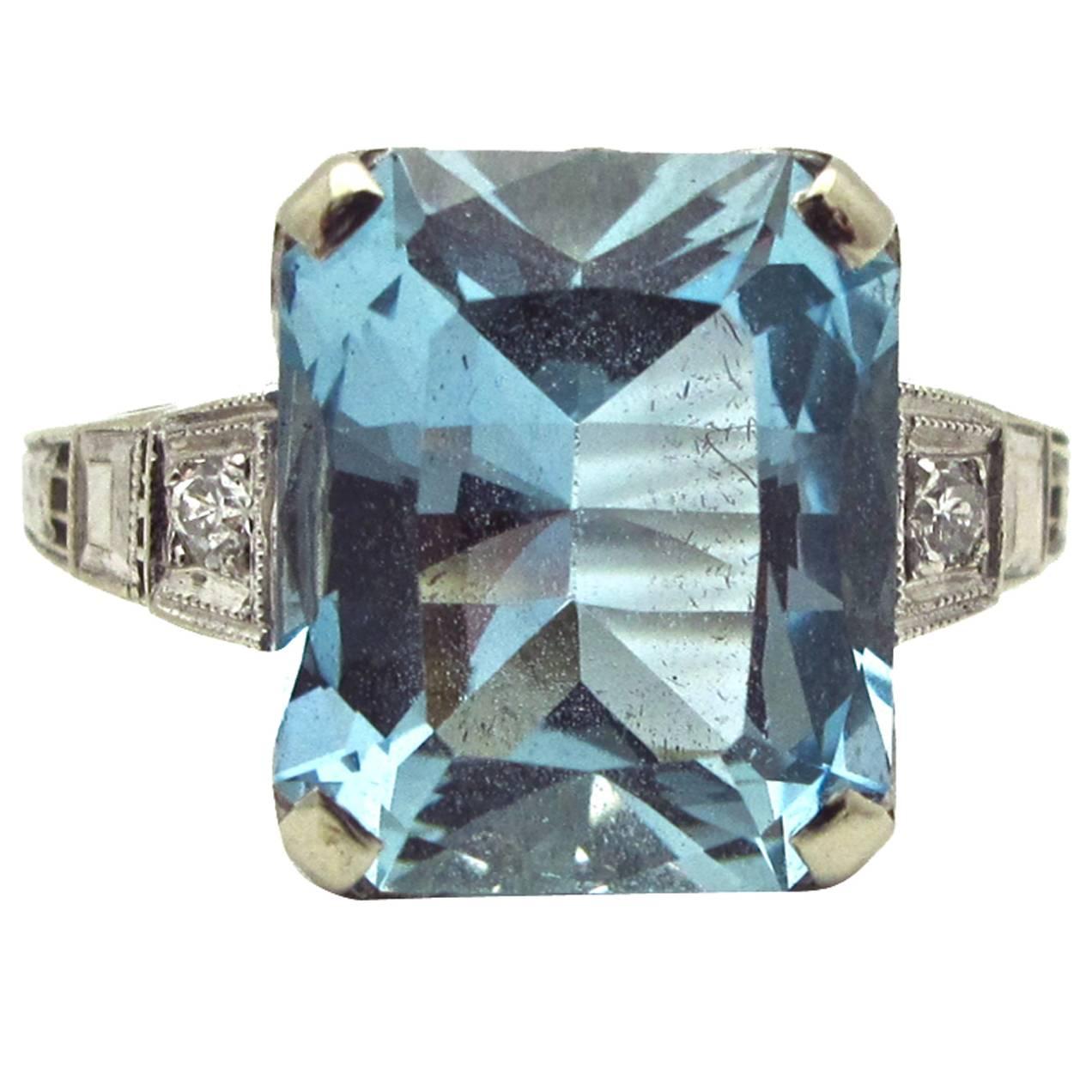 1920s Aquamarine Diamond Gold Ring