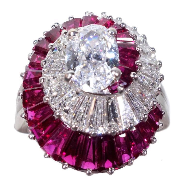 Ruby Diamond Platinum Ring at 1stDibs