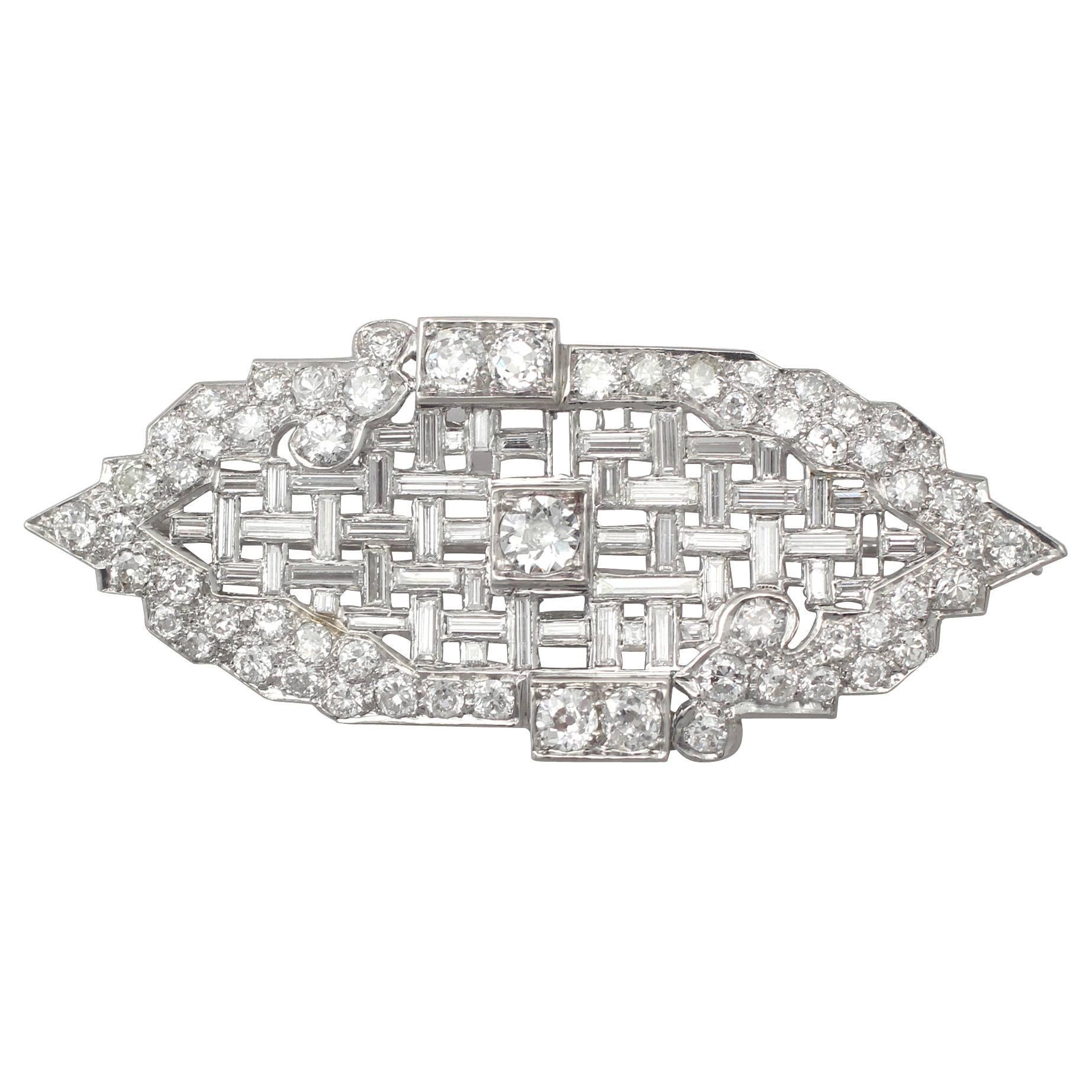 5.83Ct Diamond and Platinum Brooch - Art Deco Style - Antique Circa 1920