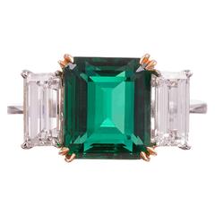Stunning 4.17 Carat Emerald Diamond Three Stone Ring 6