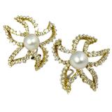 Boucles d'oreilles étoile de mer en or, perles et diamants