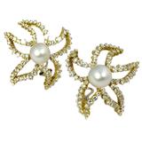 pearl diamond gold starfish Earclips 