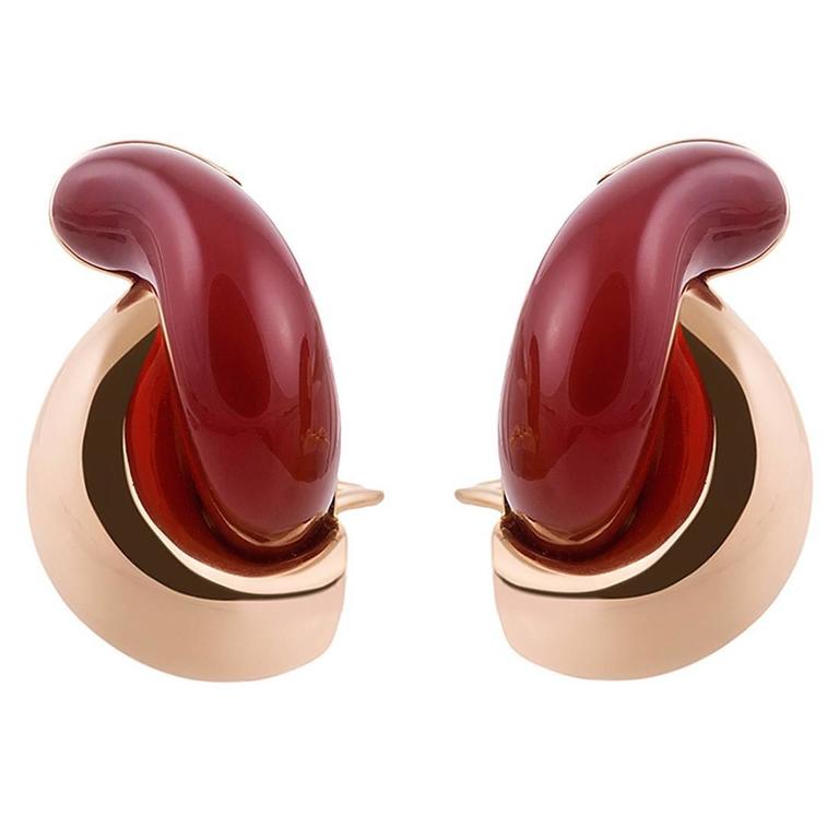 Seaman Schepps Carnelian Gold Half Link Earrings For Sale