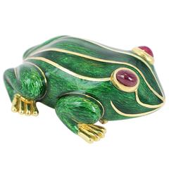 David Webb Green Enamel Frog Pin