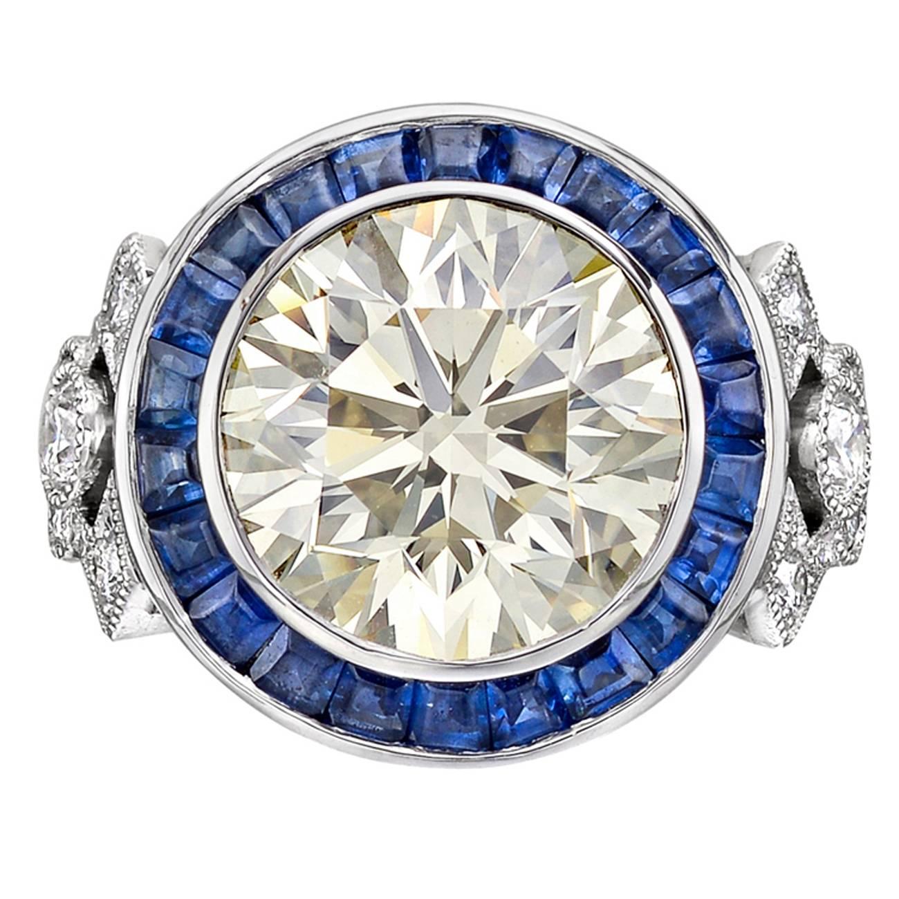 Raymond Yard GIA Cert 8.02 Carat Round Brilliant Diamond Sapphire platinum Ring
