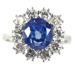 Rare Kashmir Sapphire Diamond White Gold Ring