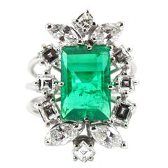 Colombian Emerald Diamond Gold Floral Ring 11