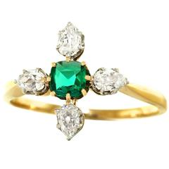 Antique French Emerald Diamond Gold Ring