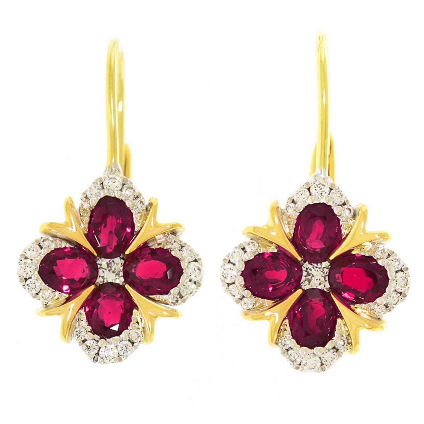Spark Ruby Diamond Gold Dangle Earrings