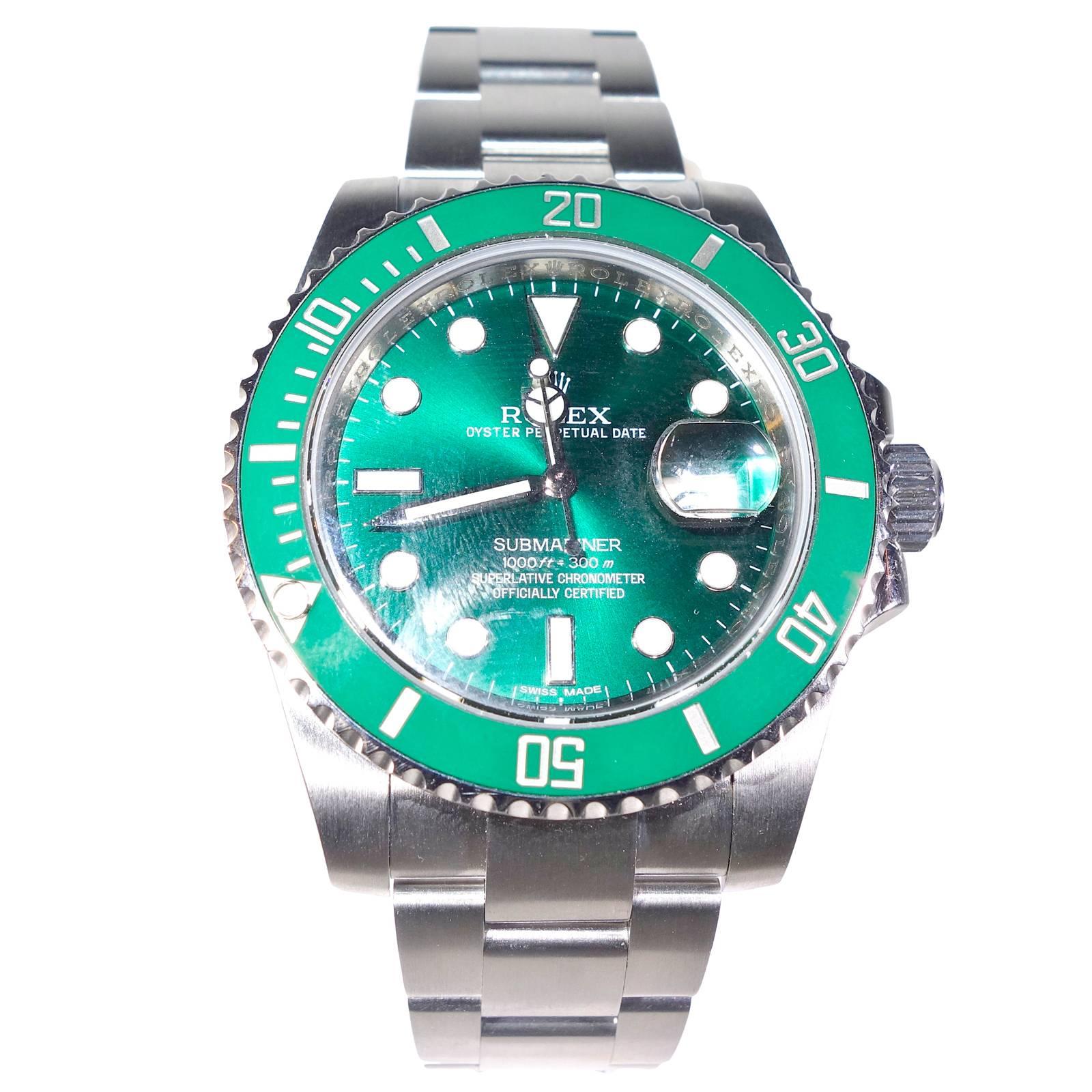 Rolex Stainless Steel Green Hulk Submariner Wristwatch Ref 116610V