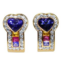 Multi-Colored Sapphire Diamond Gold Earclips