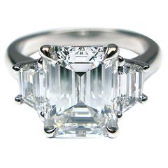 3.13 Carat Emerald Diamond Platinum Ring