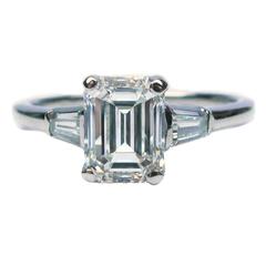 1.54 Carat GIA Cert Emerald Cut Diamond Platinum Engagement Ring