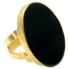 Yossi Harari Large Black Onyx Gold Ring