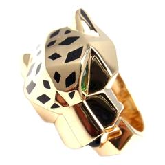 Cartier Panther Panthere Tsavorite Onyx Black Lacquer Gold Ring