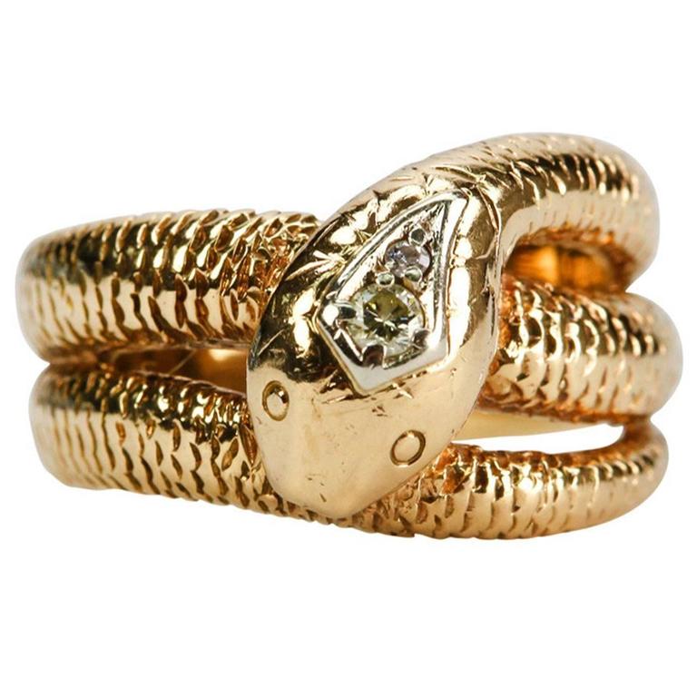 Art Deco Diamond Gold Snake Ring For Sale at 1stdibs