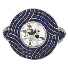 Calbre Cut Sapphire Round Diamond platinum Ring