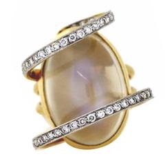 Moonstone diamond two color gold Ring 