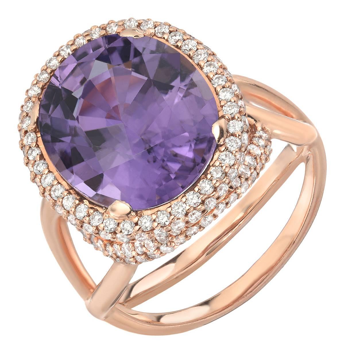 Tamir Lavender Tourmaline Diamond Gold Ring 5.59 Carat 