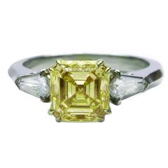 1.91 Carat GIA Cert Fancy Yellow Asscher Cut Diamond Platinum Engagement Ring 8