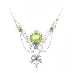 Art Nouveau Peridot Enamel Pearl Necklace 8