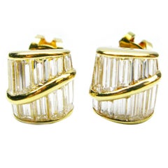 Kurt Wayne Baguette Diamond Gold Stud Earrings