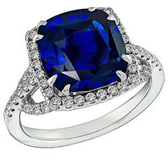 Retro Natural 5.16 Carat Cushion Cut Sapphire Diamond Gold Ring