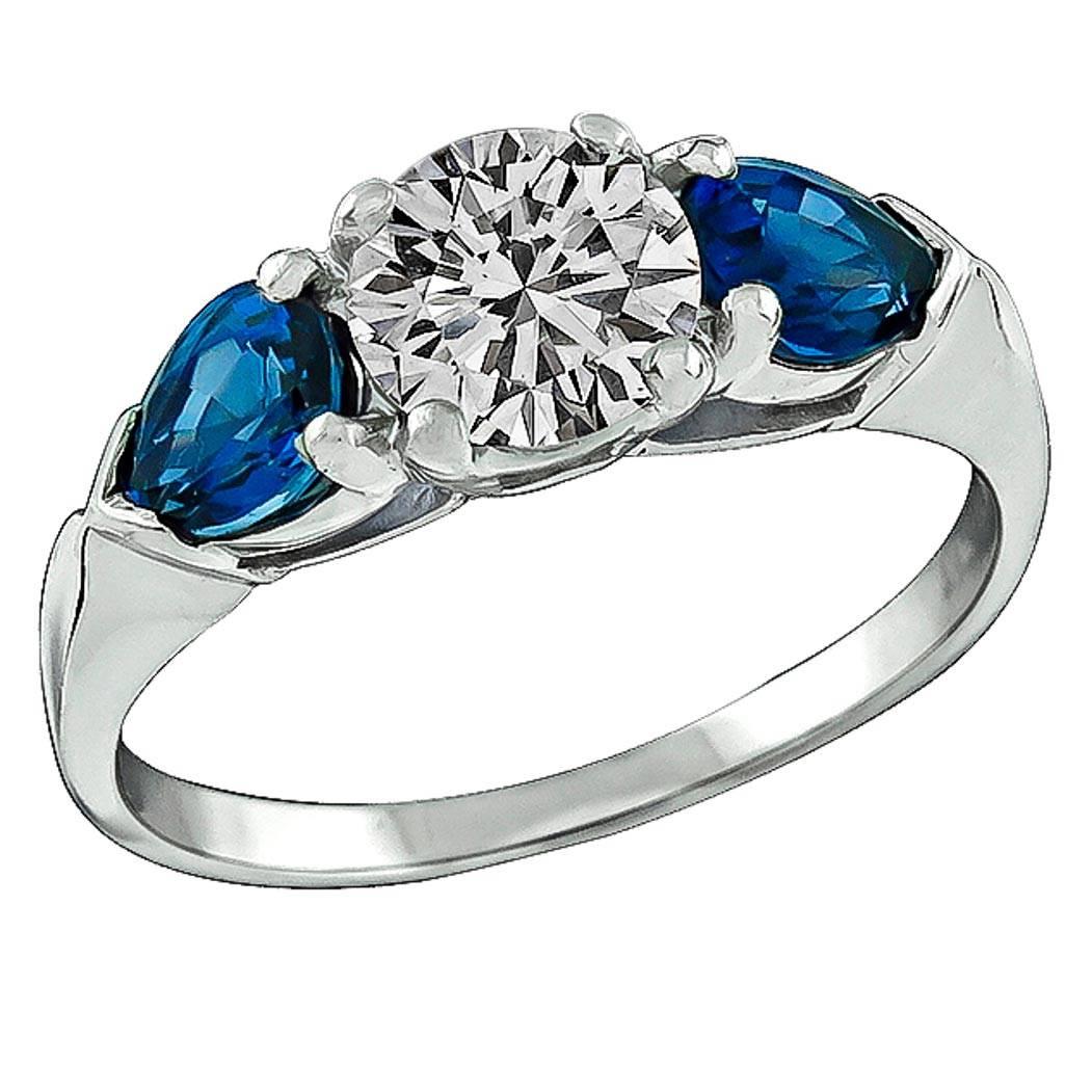 GIA 0.88 Carat Diamond Sapphire platinum Engagement Ring For Sale